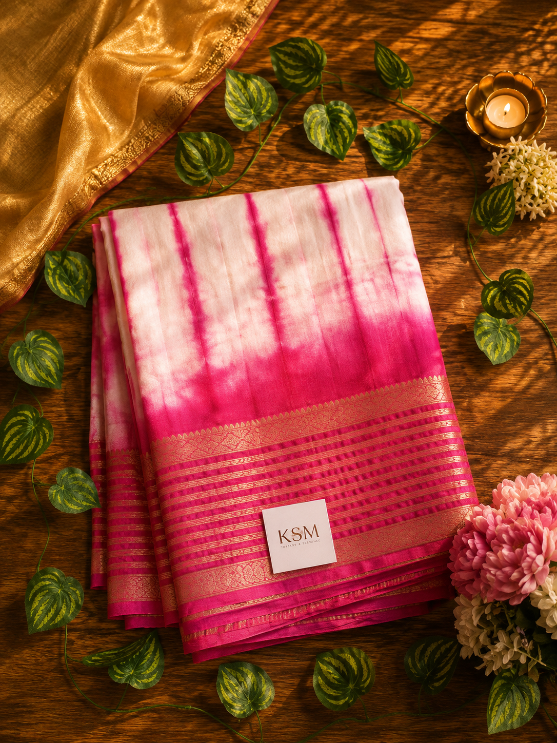 Premium Pink Mysore Crepe Silk saree HK37