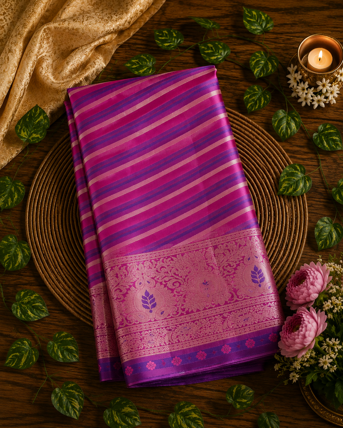 Radiant Pink & Royal Purple Kanchipuram-Inspired Silk Saree HK28
