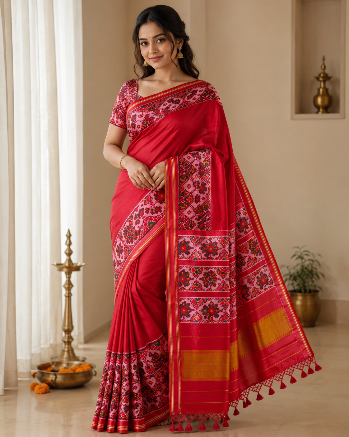 Red Patola Pattu Silk Saree for Women HK31