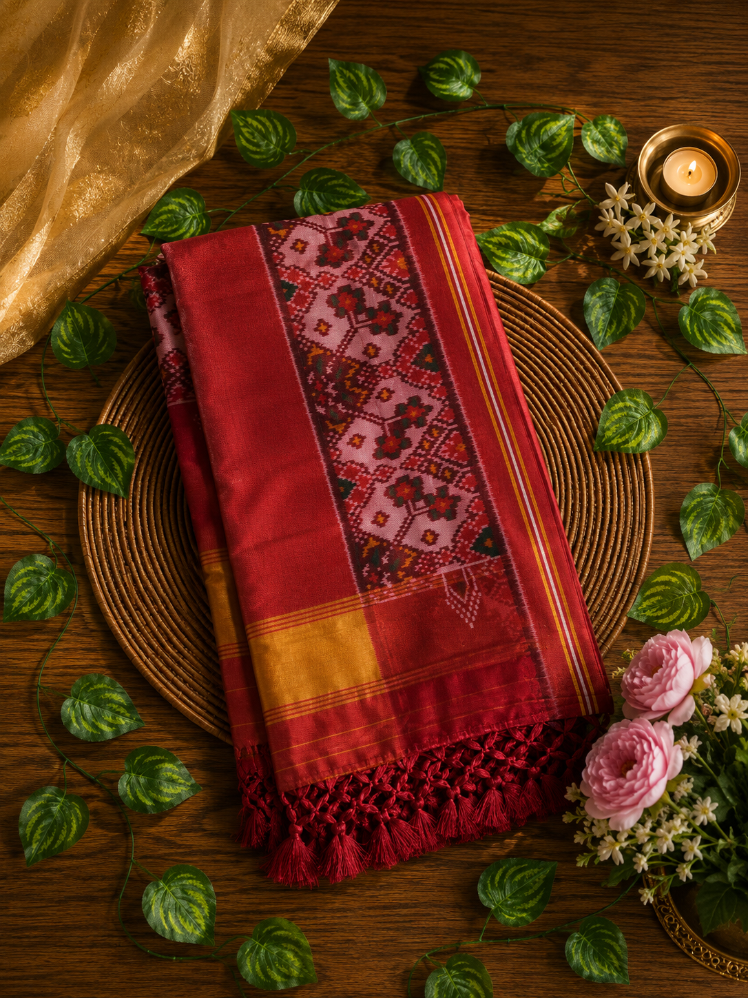 Red Patola Pattu Silk Saree for Women HK1299