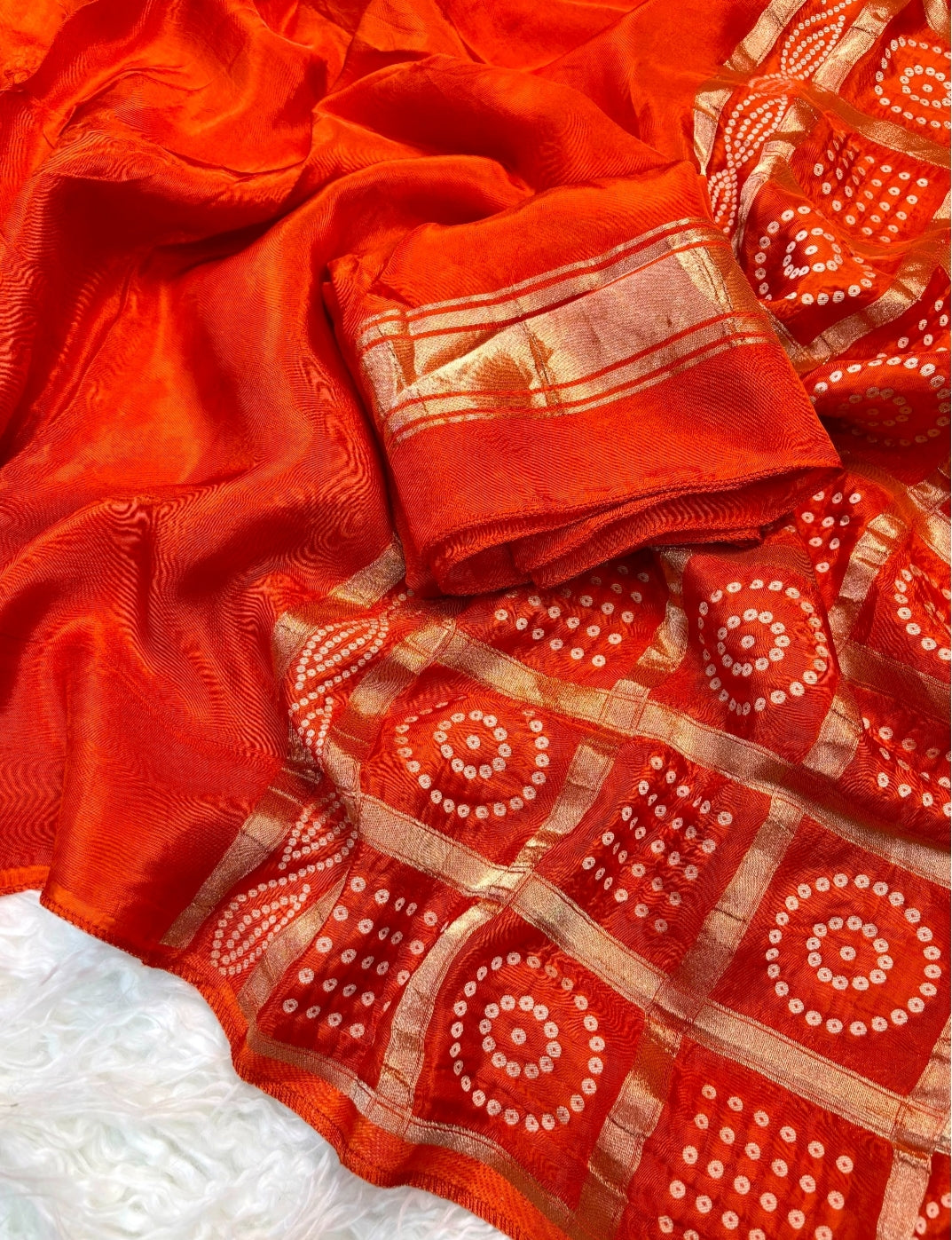 Viscose crepe Orange saree with Bandhej pallu HK41