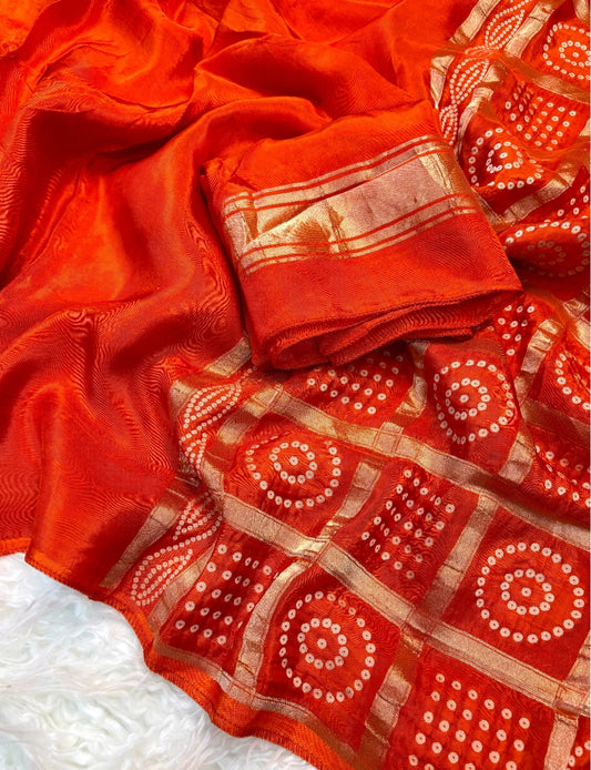Viscose crepe Orange saree with Bandhej pallu HK41