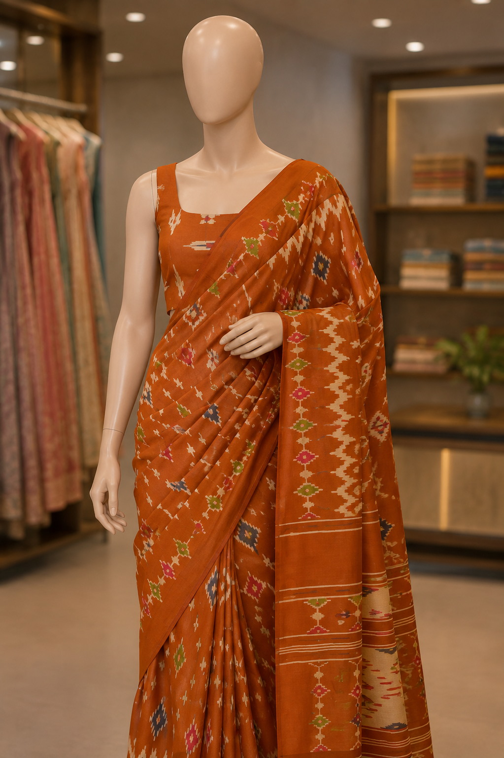Ready to Drape Ikat saree ( prestitched)