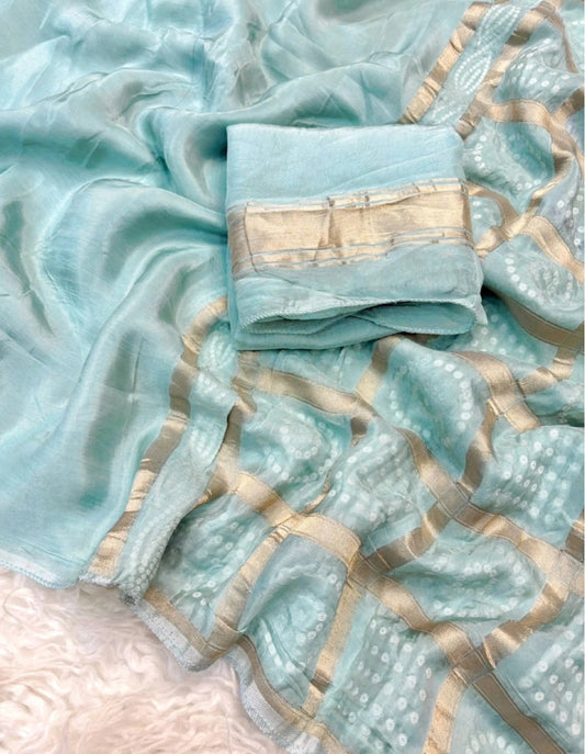 Viscose crepe Sea Blue saree with Bandhej pallu HK40